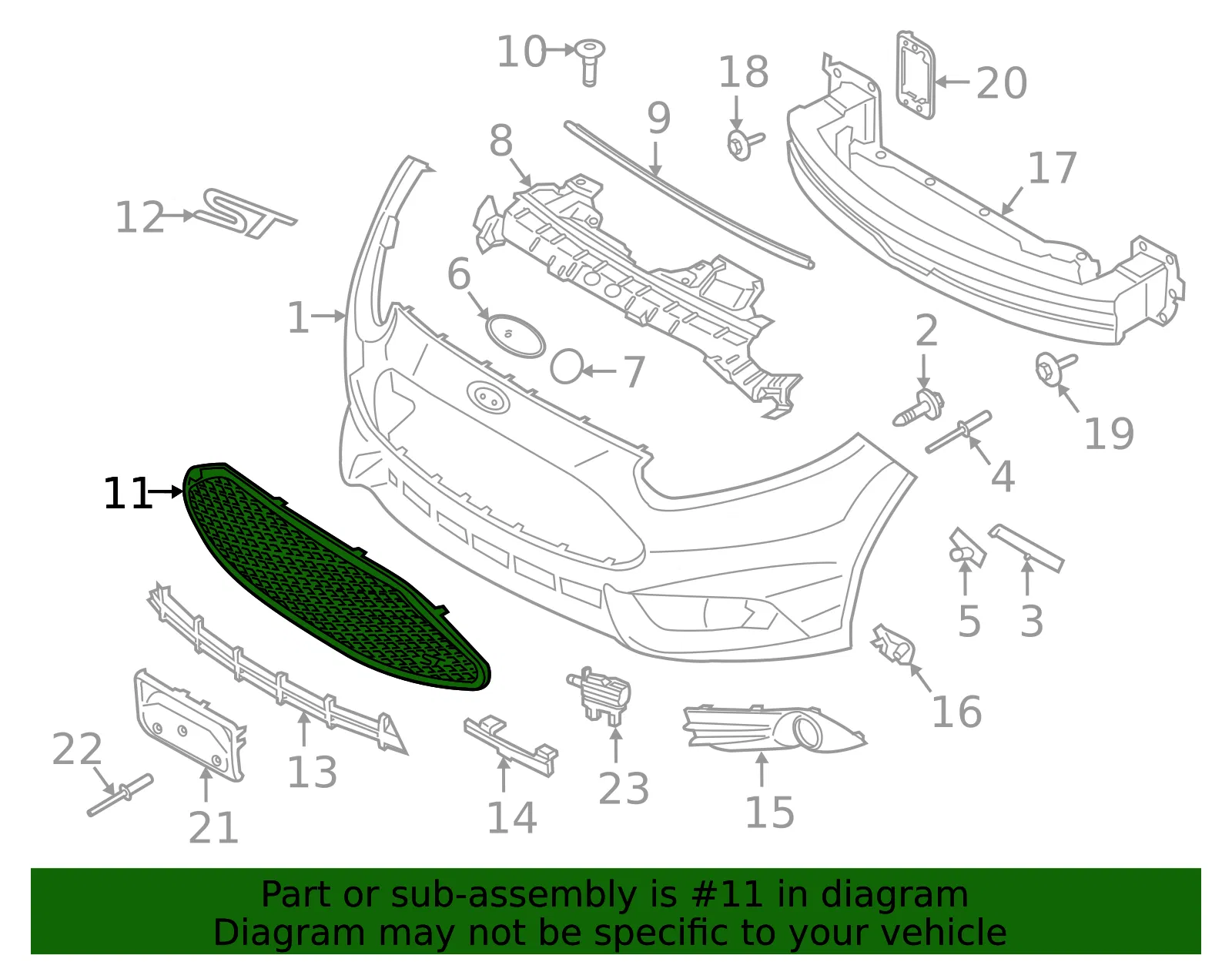 Upper Grille - Ford (D2BZ-17E810-CA) - view 12