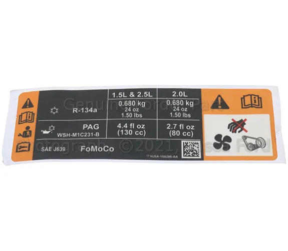 A/C System Information Label - Ford (HJ5Z-1503050-A)