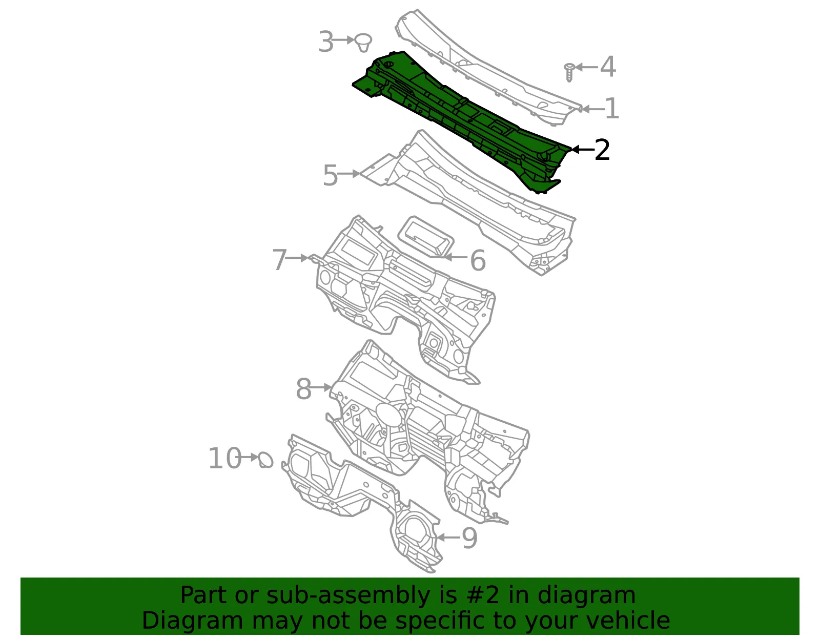 Cowl Grille Panel - Ford (m2dz21022a69a) - view 2
